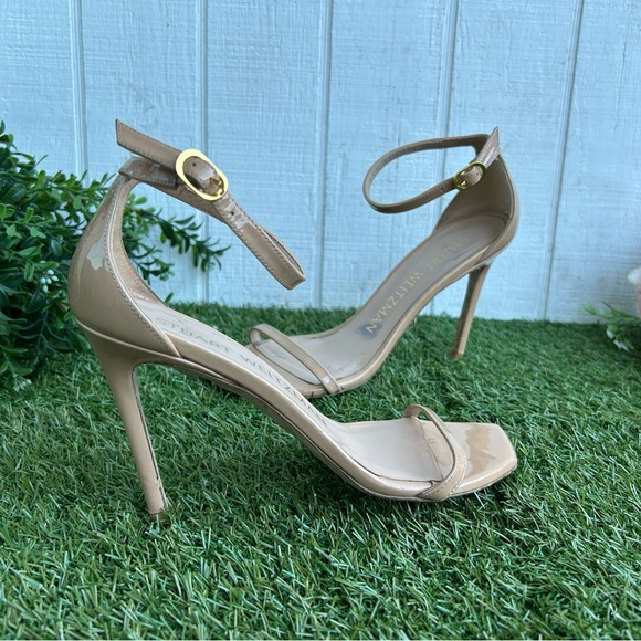 Stuart Weitzman Nudistcurve Patent adobe Nude color Ankle strap sandal size 7.5 - Picture 9 of 16